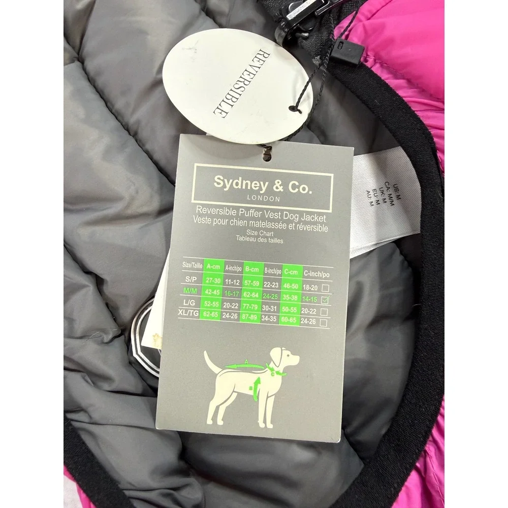 Sydney & Co Puffer Vest Dog Medium Pink New Reversible Quilted Jacket 0642